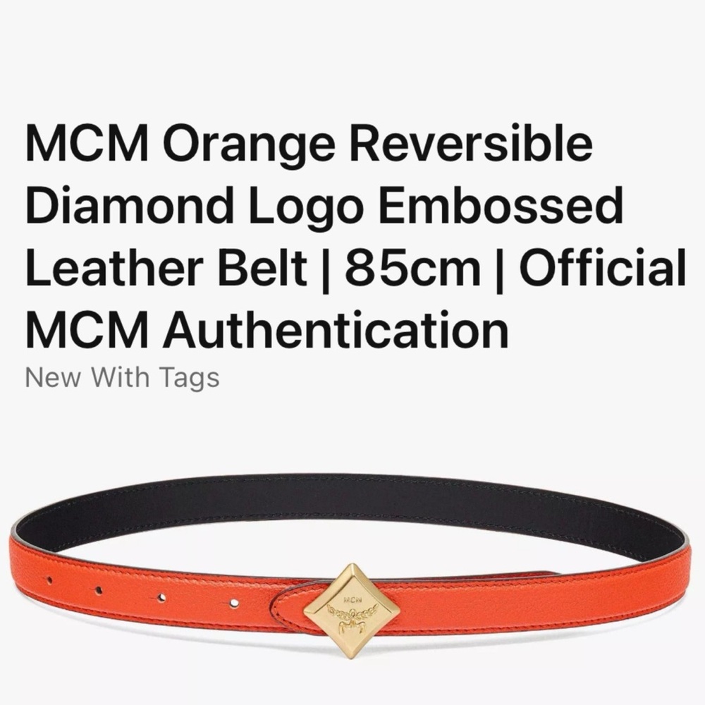 MCM Orange Leather Belt with Gold Logo